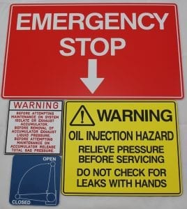 emergency stop warning labels