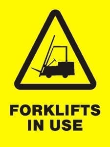 forklifts in use label