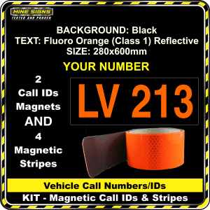Hi Vis Light Vehicle Call Number/ID Class 1 (Set of Magnetic IDs & Reflective Stripes) fluoro orange
