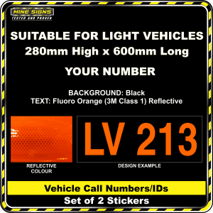 Hi Vis Light Vehicle Call Number/ID Class 1 (Set of 2 Stickers) fluoro orange