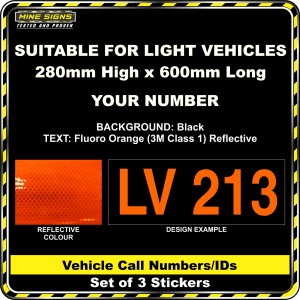 Hi Vis Light Vehicle Call Number/ID Class 1 (Set of 3 Stickers) fluoro yellow green fyg