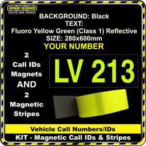 Hi Vis Light Vehicle Call Number/ID Class 1 (Set of Magnetic IDs & Reflective Stripes) fyg fluoro yellow green