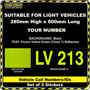 Hi Vis Light Vehicle Call Number/ID Class 1 (Set of 2 Stickers) fluoro yellow green fyg