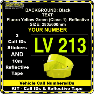 Hi Vis Light Vehicle Call Number/ID Class 1 (Set of Magnetic IDs & Reflective Stripes) fluoro yellow green fyg