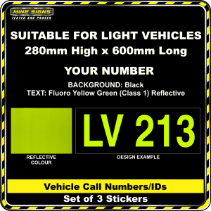 Hi Vis Light Vehicle Call Number/ID Class 1 (Set of 3 Stickers) fluoro yellow green fyg