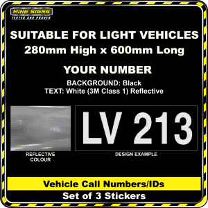 Hi Vis Light Vehicle Call Number/ID Class 1 (Set of 3 Stickers) white