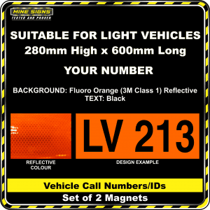Hi Vis Light Vehicle Call Number/ID Class 1 (Set of 2 Magnets) fluoro orange