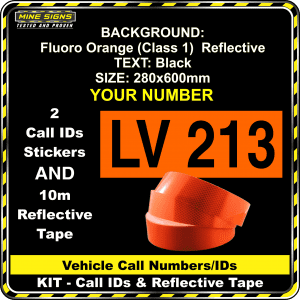 Hi Vis Light Vehicle Call Number/ID Class 1 (Set of Magnetic IDs & Reflective Stripes) fluoro orange