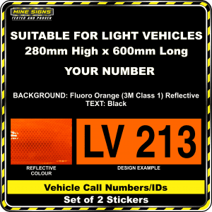 Hi Vis Light Vehicle Call Number/ID Class 1 (Set of 2 Stickers) fluoro orange