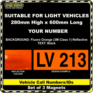 Hi Vis Light Vehicle Call Number/ID Class 1 (Set of 3 Magnets) fluoro orange
