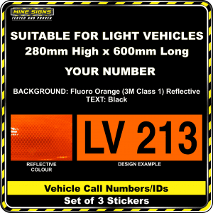 Hi Vis Light Vehicle Call Number/ID Class 1 (Set of 3 Stickers) fluoro orange