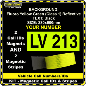 Hi Vis Light Vehicle Call Number/ID Class 1 (Set of Magnetic IDs & Reflective Stripes) fyg fluoro yellow green