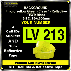 Hi Vis Light Vehicle Call Number/ID Class 1 (Set of Magnetic IDs & Reflective Stripes) fluoro yellow green fyg