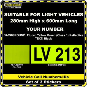 Hi Vis Light Vehicle Call Number/ID Class 1 (Set of 3 Stickers) fyg fluoro yellow green