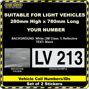 Hi Vis Light Vehicle Call Number/ID Class 1 (Set of 2 Stickers) 280mm x 780mm white