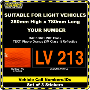 Hi Vis Light Vehicle Call Number/ID Class 1 (Set of 3 Stickers) 280mm x 780mm fluoro orange