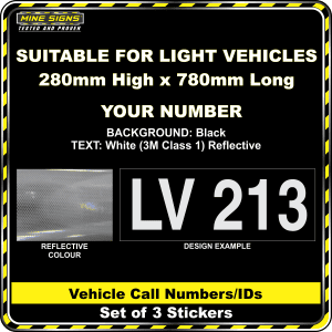 Hi Vis Light Vehicle Call Number/ID Class 1 (Set of 3 Stickers) 280mm x 780mm white