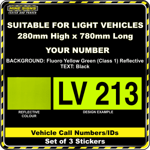 Hi Vis Light Vehicle Call Number/ID Class 1 (Set of 3 Stickers) 280mm x 780mm fyg