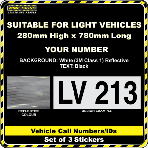 Hi Vis Light Vehicle Call Number/ID Class 1 (Set of 3 Stickers) 280mm x 780mm white